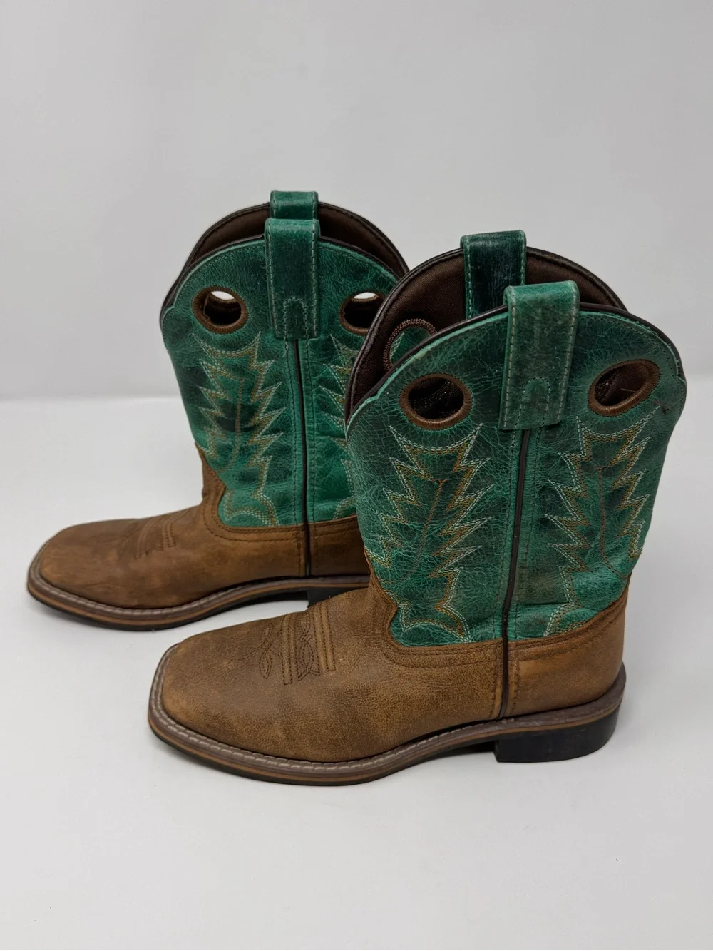 Smoky Mountain Boots Western Cowboy Boots Sz 2R Brown & Turquoise horse cowgirl